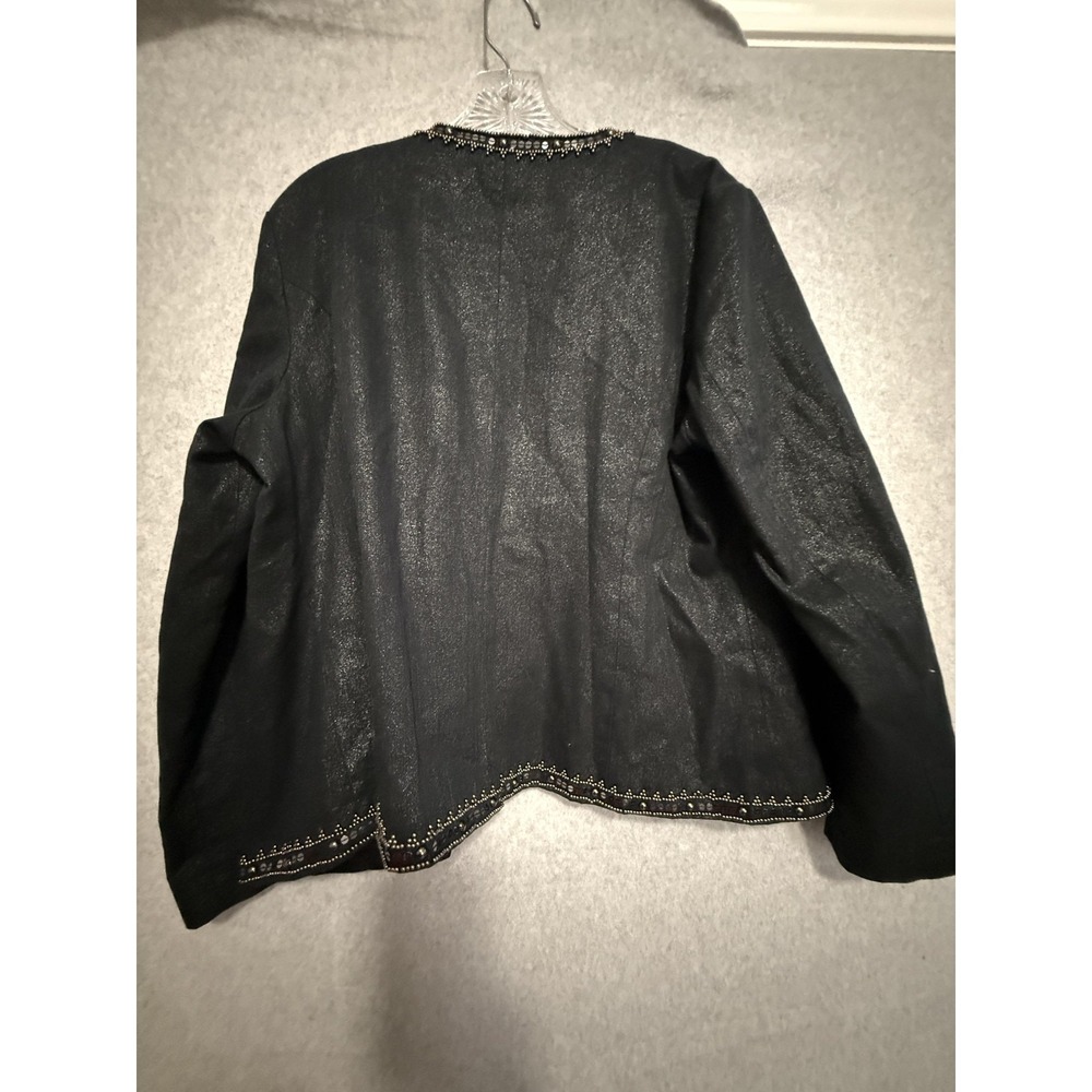 Chico's Jacket Womens 2 Black Beaded Sequin‎ Military Open Front Lined Party - Picture 10 of 15